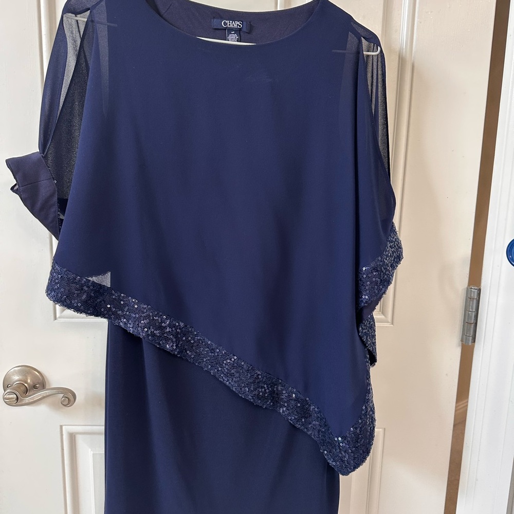 Chaps Blue Asymmetrical Sequin Tiered Dress